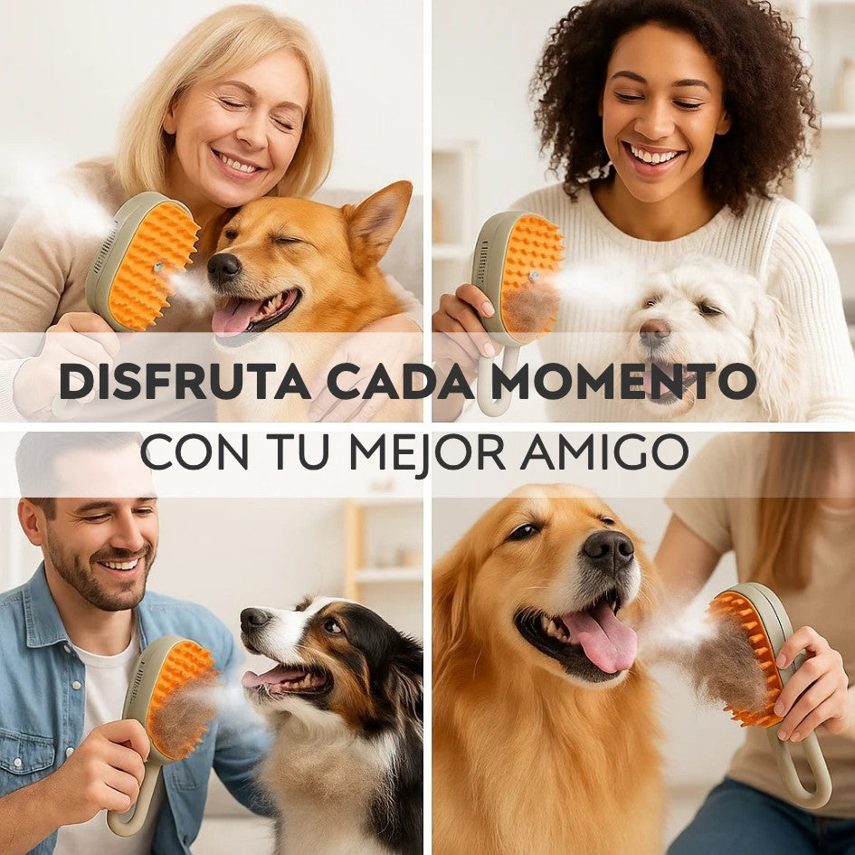 Cepillo a Vapor para Mascotas | Desenreda, desodoriza y relaja todo en uno.