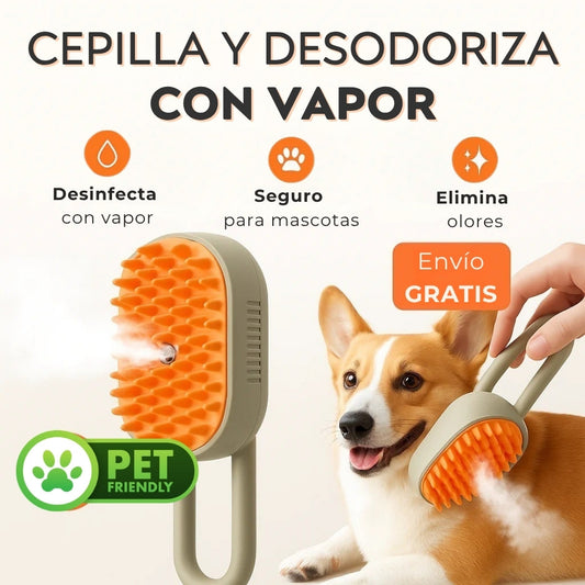 Cepillo a Vapor para Mascotas | Desenreda, desodoriza y relaja todo en uno.