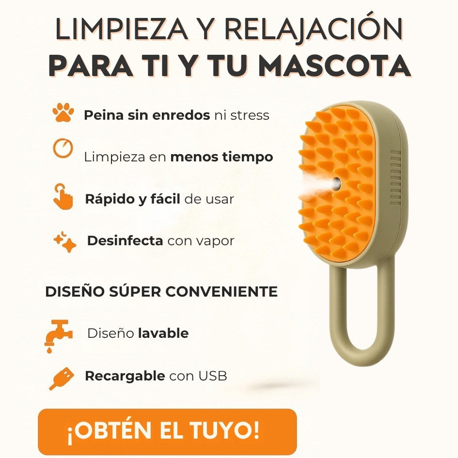 Cepillo a Vapor para Mascotas | Desenreda, desodoriza y relaja todo en uno.