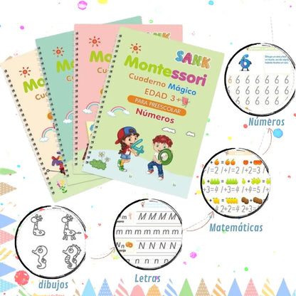 Set 4 Cuadernos Caligrafía Montessori + Regalos
